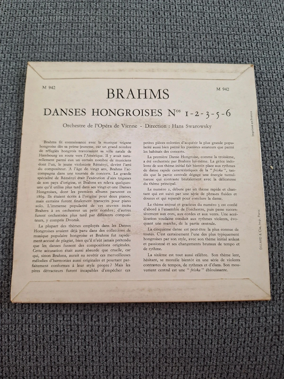Disco de vinilo Brahms Danses Hongroises MMS 942 – photo 2